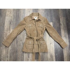 Old Navy Womens Tan Corduroy Field Jacket Belted Utility Safari Coat XS Khaki